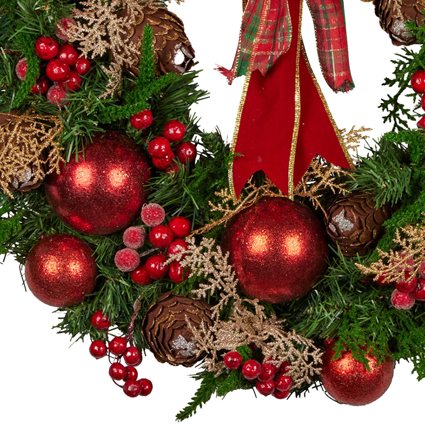 Christabelle Stunning 56cm Christmas Wreath Lush Red Baubles Berries Pine Cones and Bow Front Door Decoration