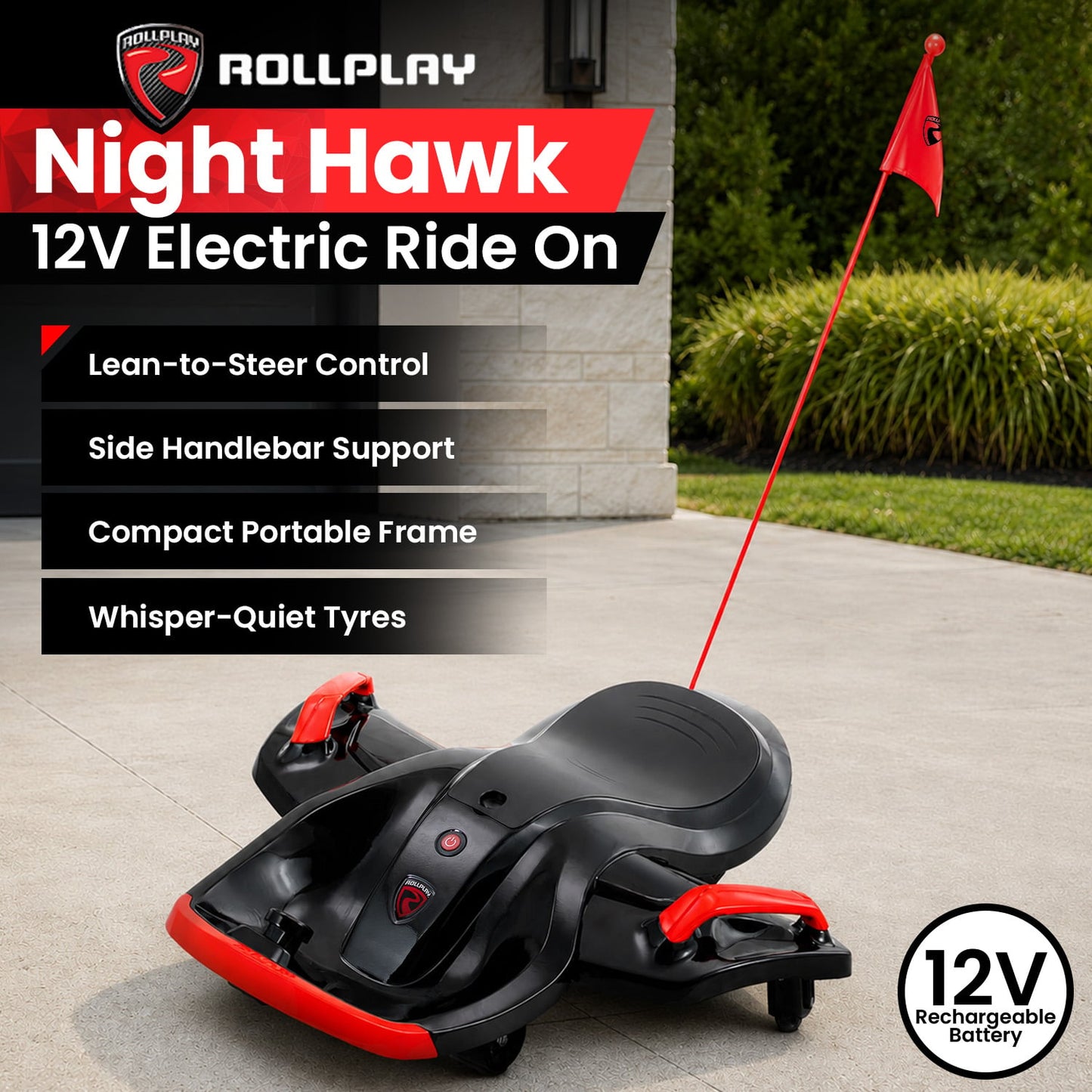 Rollplay Nighthawk Bolt 12V Electric Ride-On Go Kart for Kids