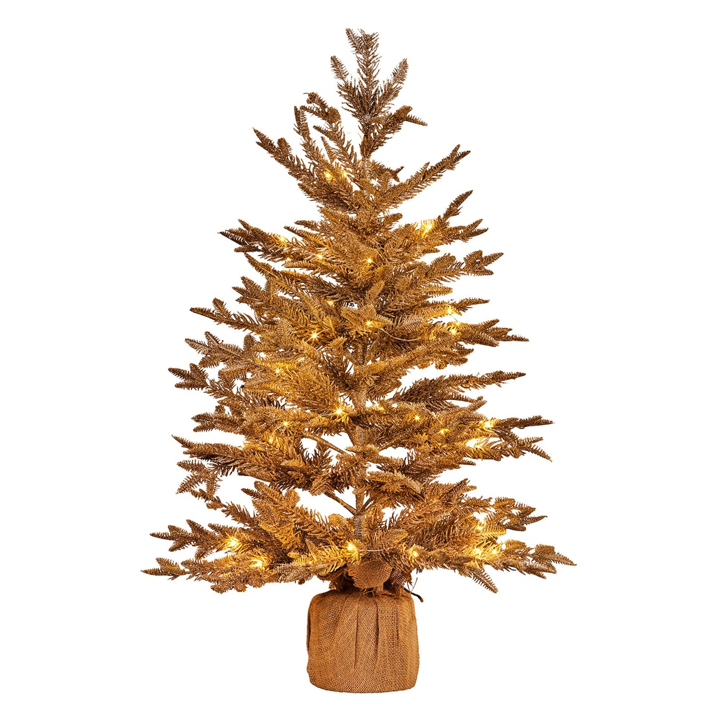 Christabelle 3ft Christmas Tree with Lights - Gold Fir in Hessian Base