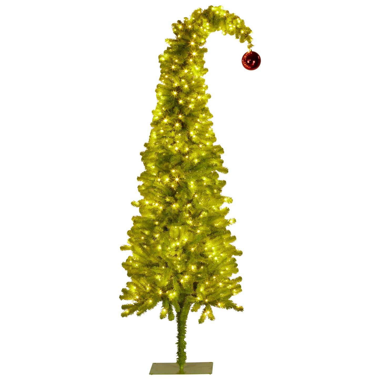 Christabelle 7.5ft Christmas Gremlin Tree Curved Top Red Bauble Green White LED Lights