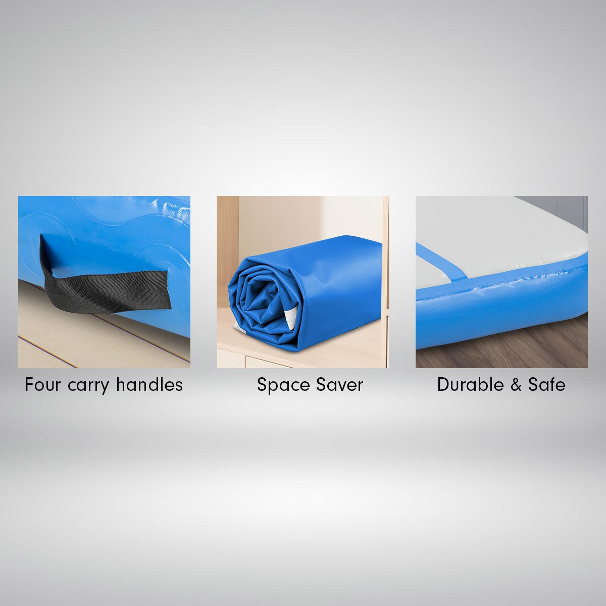 Powertrain Airtrack 20cm Thick 3m x 1m Inflatable Gymnastics Tumbling Mat Air Track - Blue