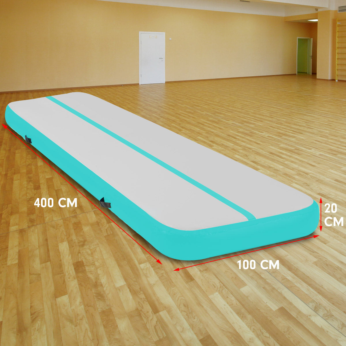 Powertrain Airtrack 20cm Thick 4m x 1m Inflatable Gymnastics Tumbling Mat Air Track - Mint Green