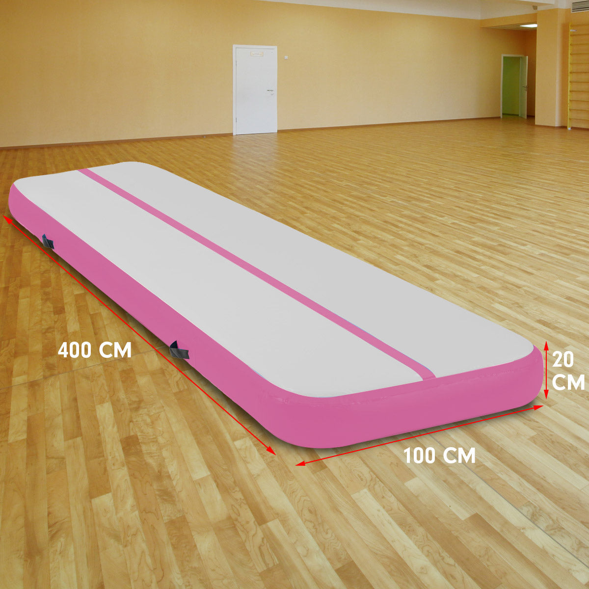 Powertrain Airtrack 20cm Thick 4m x 1m Inflatable Gymnastics Tumbling Mat Air Track - Pink