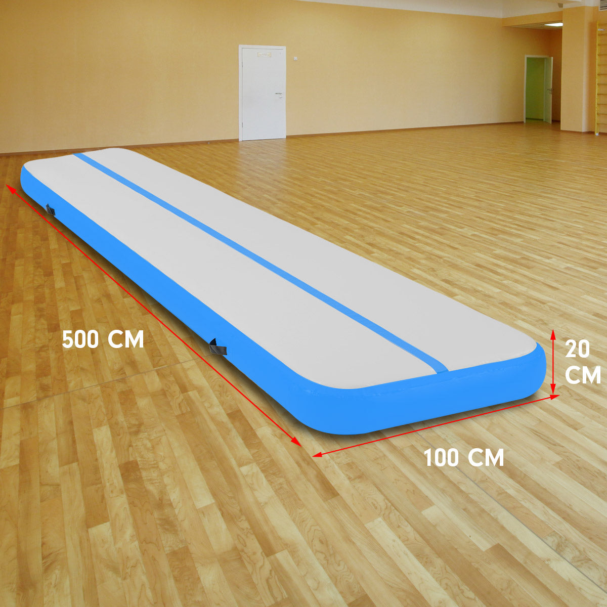 Powertrain Airtrack 20cm Thick 5m x 1m Inflatable Gymnastics Tumbling Mat Air Track - Blue