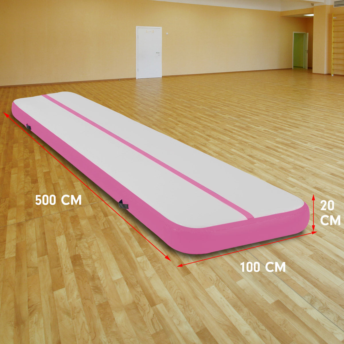 Powertrain Airtrack 20cm Thick 5m x 1m Inflatable Gymnastics Tumbling Mat Air Track - Pink