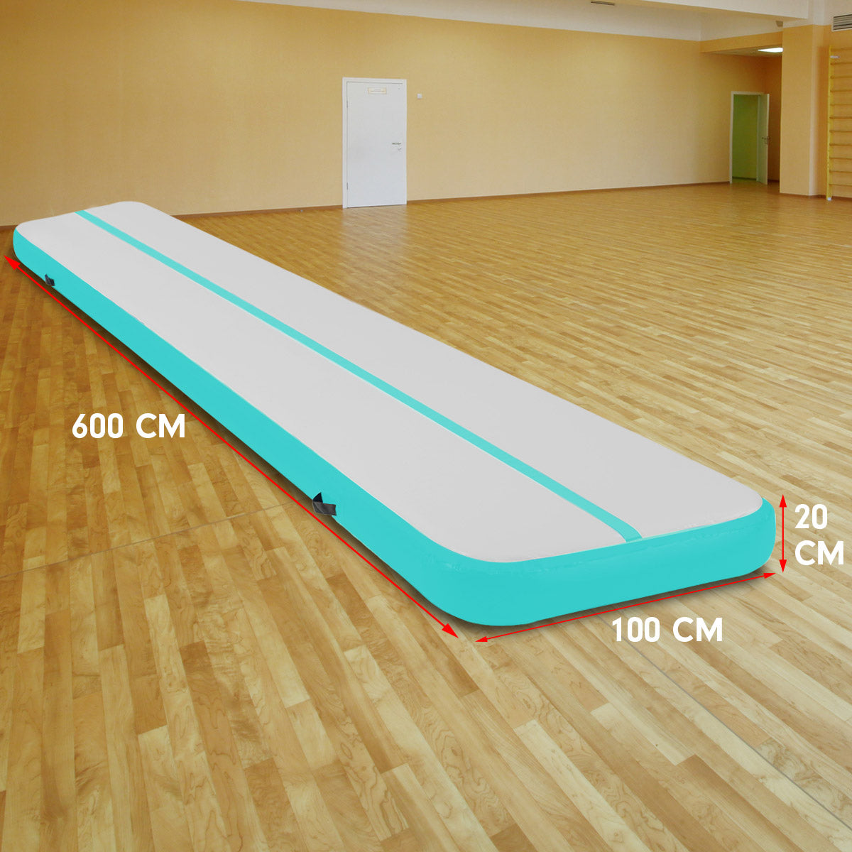 Powertrain Airtrack 20cm Thick 6m x 1m Inflatable Gymnastics Tumbling Mat Air Track - Green