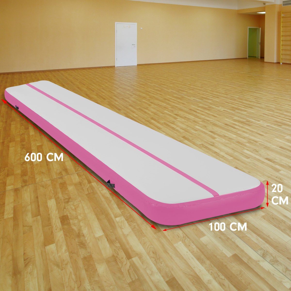 Powertrain Airtrack 20cm Thick 6m x 1m Inflatable Gymnastics Tumbling Mat Air Track - Pink