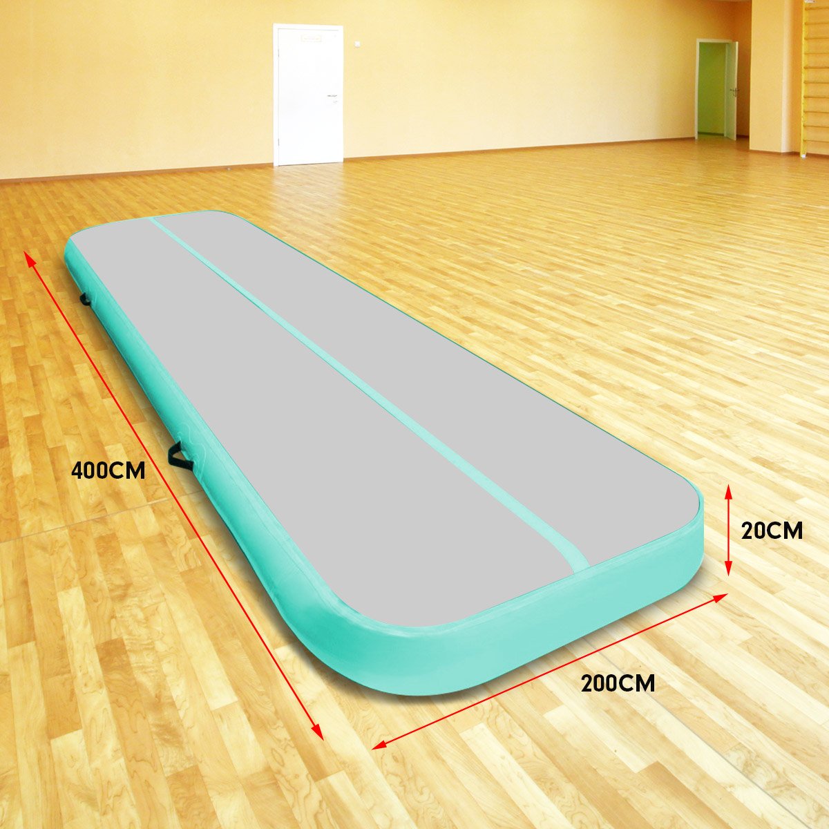 Powertrain Airtrack 20cm Thick 4m x 2m Inflatable Gymnastics Tumbling Mat Air Track - Mint Green