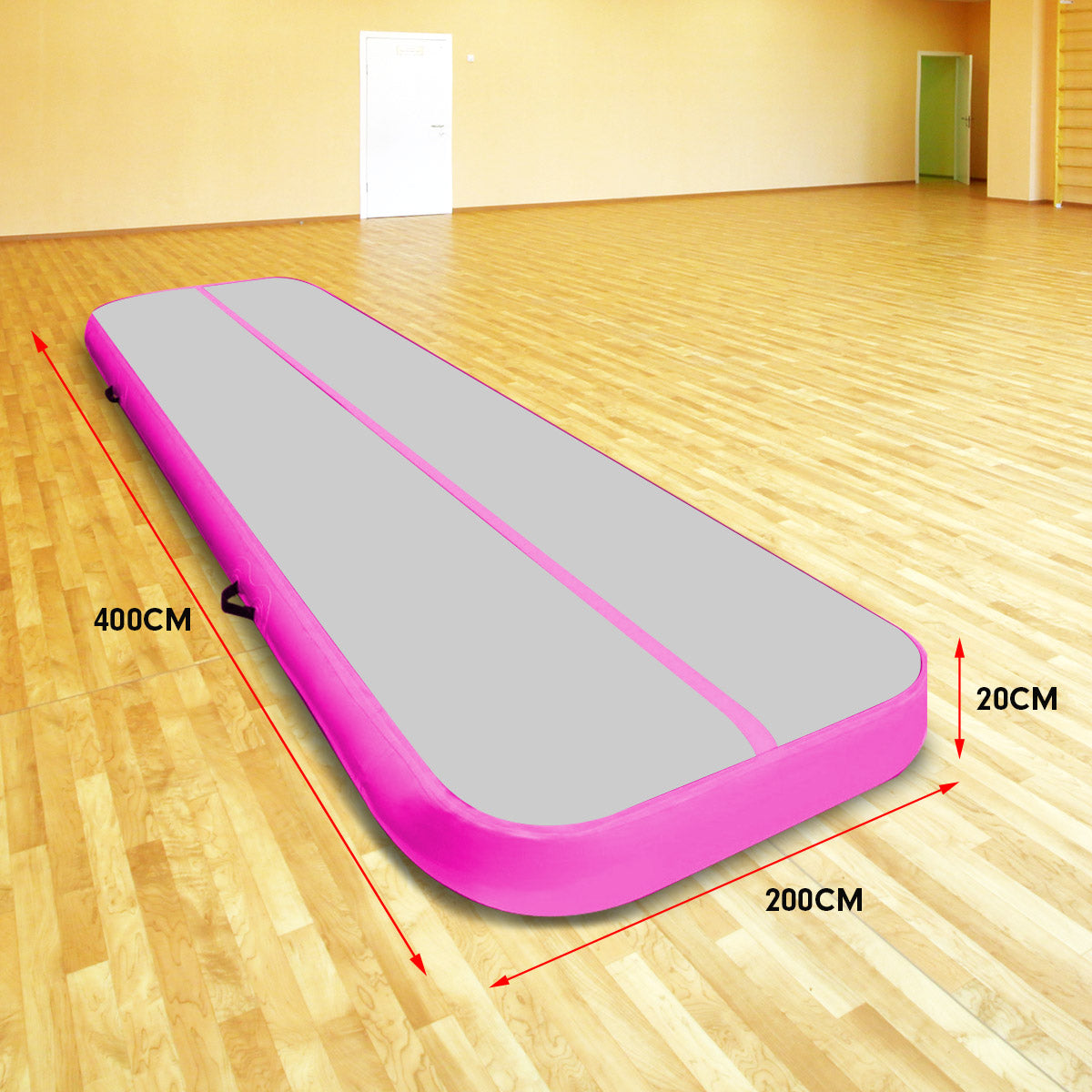 Powertrain Airtrack 20cm Thick 4m x 2m Inflatable Gymnastics Tumbling Mat Air Track - Pink