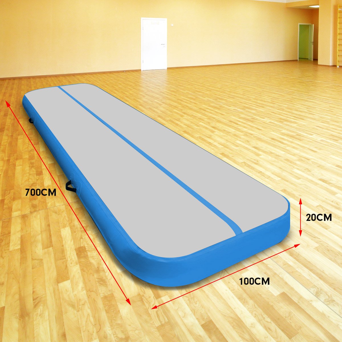 Powertrain Airtrack 20cm Thick 7m x 1m Inflatable Gymnastics Tumbling Mat Air Track - Blue