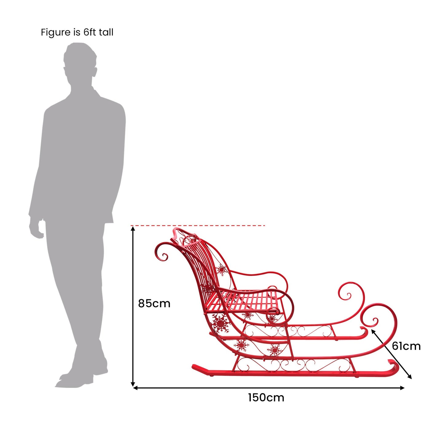 Christabelle Christmas Sleigh with Red Finish- Metal 150cm