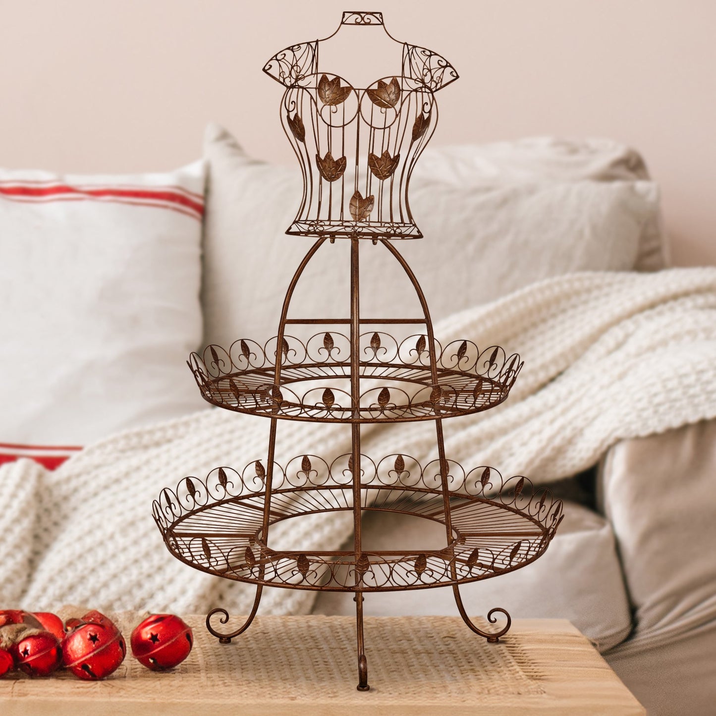 Christabelle Antique Gold 2-Tier Metal Mannequin Display Stand