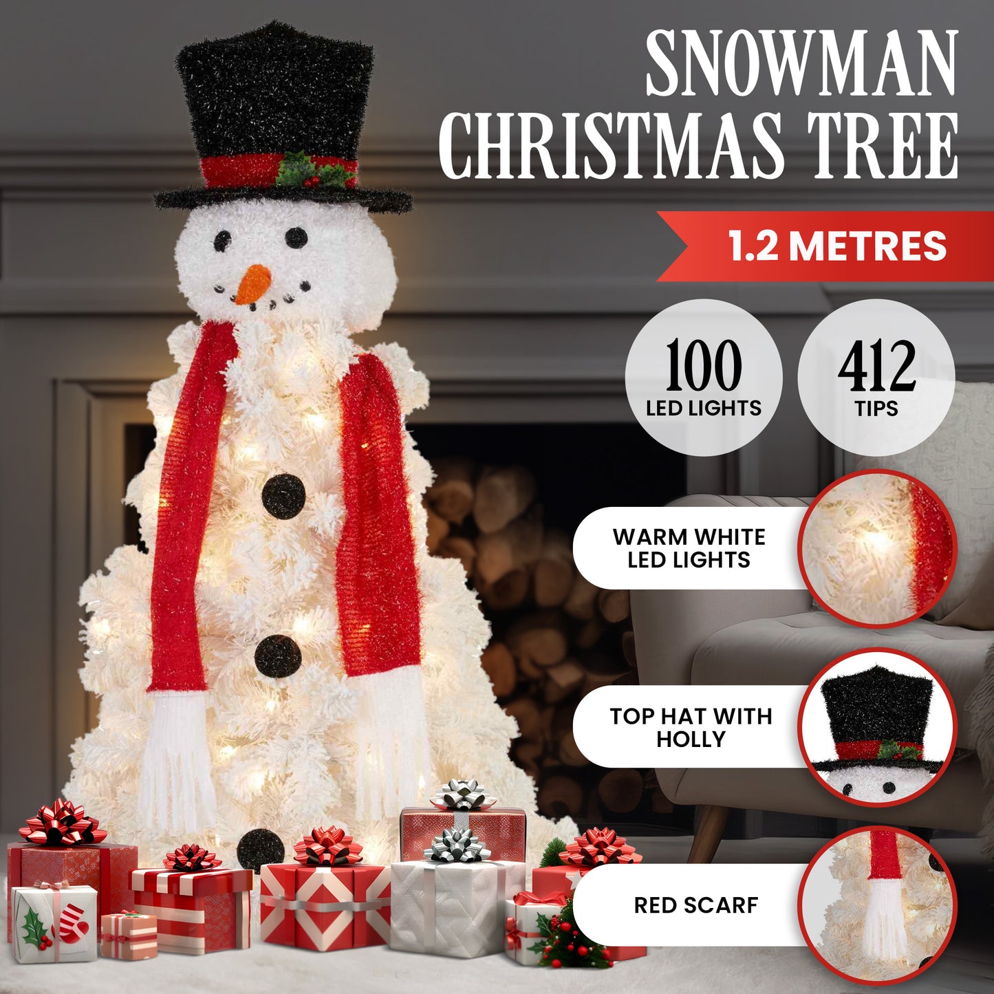Christabelle Christabelle 4ft 122cm Snowman Christmas Tree with Lights