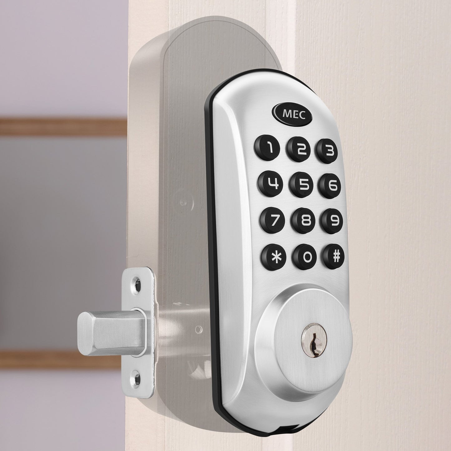 MEC Digital Motorised Smart Lock 20 User Codes Auto-Lock Backlit Keypad Chrome