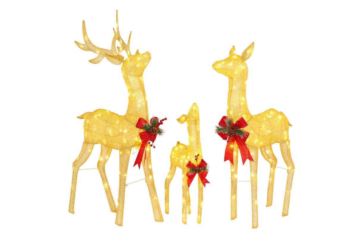 Christabelle Set of 3 Gold Mesh Outdoor Christmas Display Reindeer with Lights
