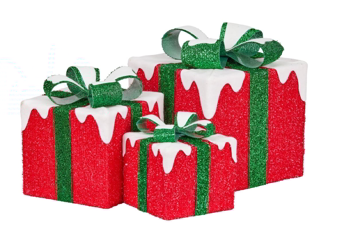 Christabelle 3 Piece Christmas Present Display Set with Lights - Red Finish