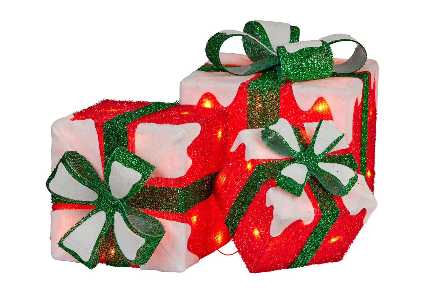 Christabelle 3 Piece Christmas Present Display Set with Lights - Red Finish