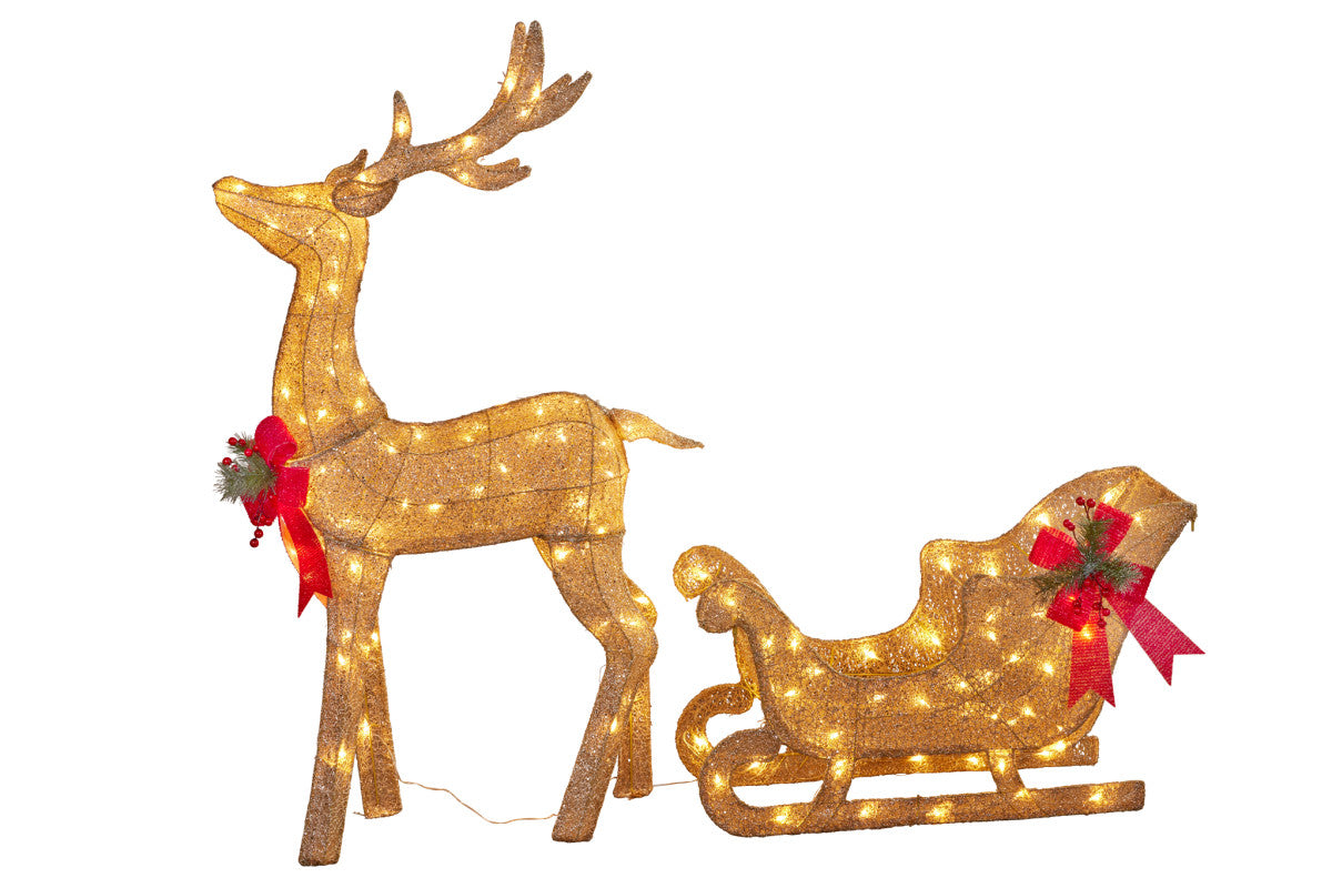 Christabelle Large Christmas Sleigh Reindeer with LED Lights Indoor Outdoor Front Lawn Yard Decoration Ornament