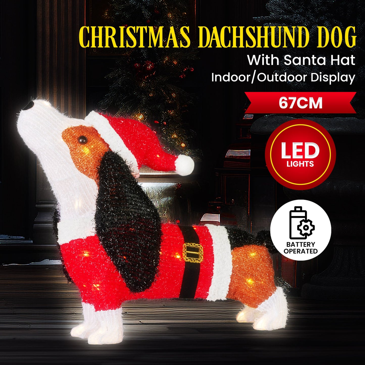 Christabelle 67cm Dachshund Christmas Display Dog with LED Lights Decoration