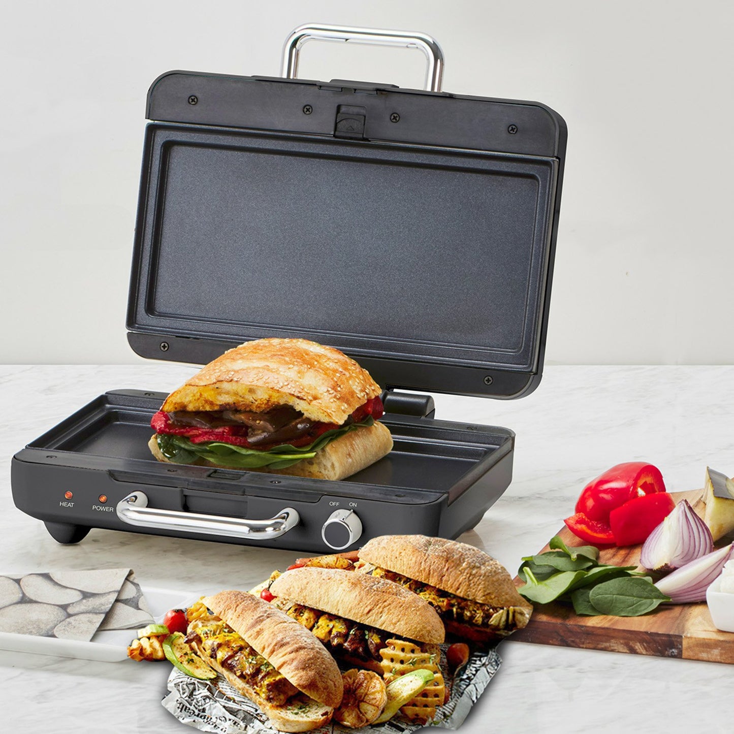 Morphy Richards MREMP4TNM Titanium 900W Multipress Jaffle Panini Waffle Pie 4 Plates Non-Stick Press Sandwich Maker