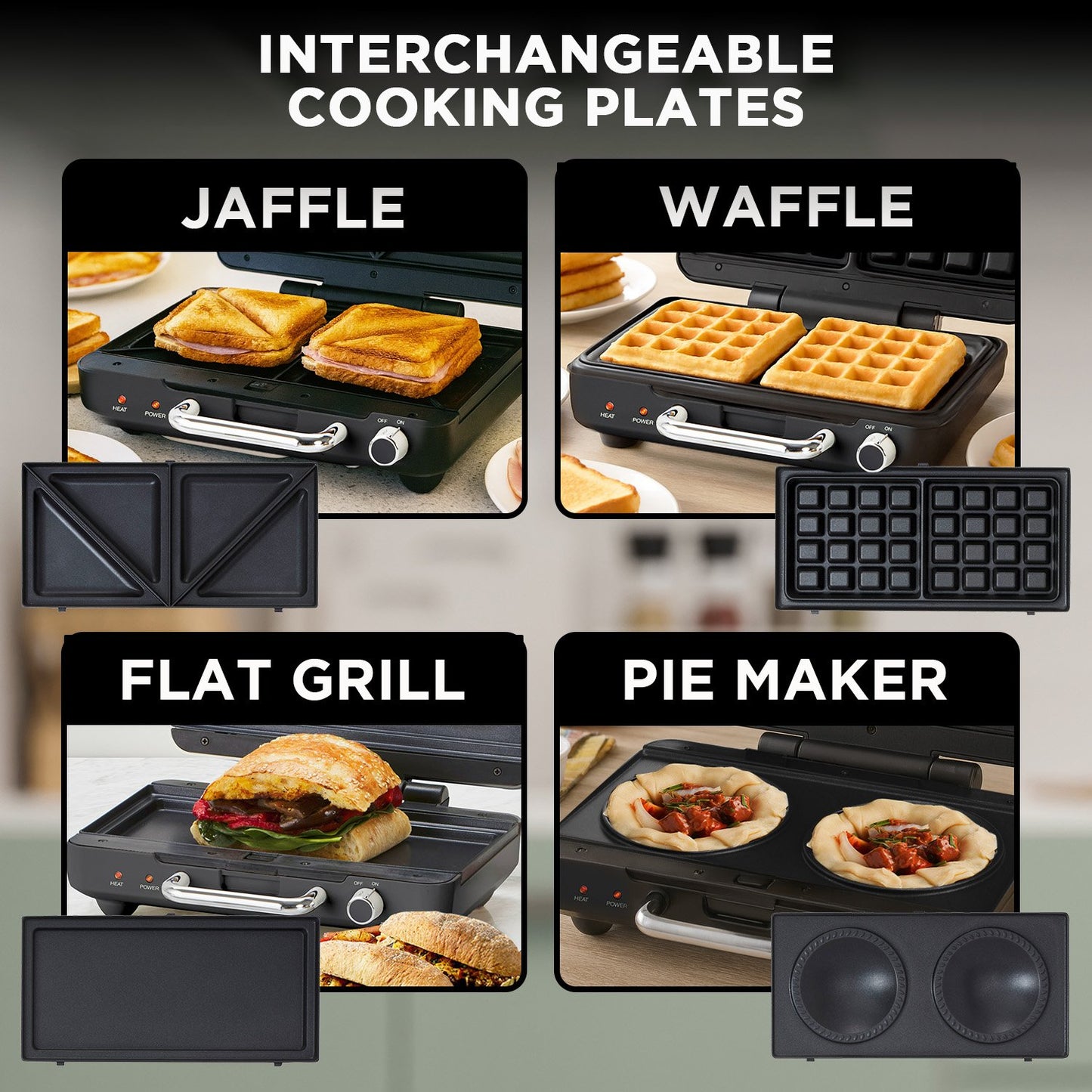 Morphy Richards MREMP4TNM Titanium 900W Multipress Jaffle Panini Waffle Pie 4 Plates Non-Stick Press Sandwich Maker