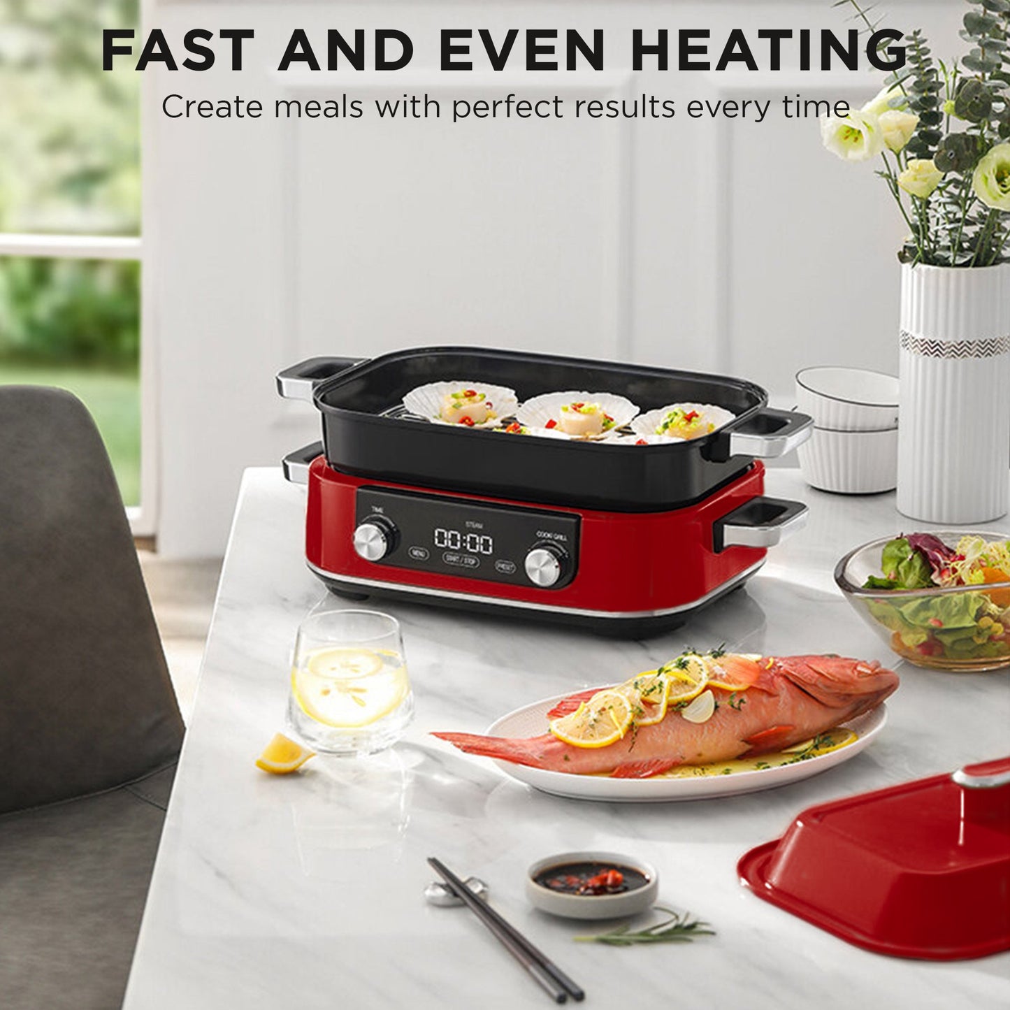 Morphy Richards 3L Non-Stick Multifunction Electric Cooker Pan in Red
