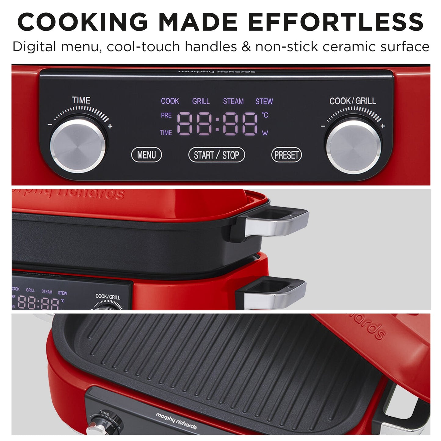 Morphy Richards 3L Non-Stick Multifunction Electric Cooker Pan in Red