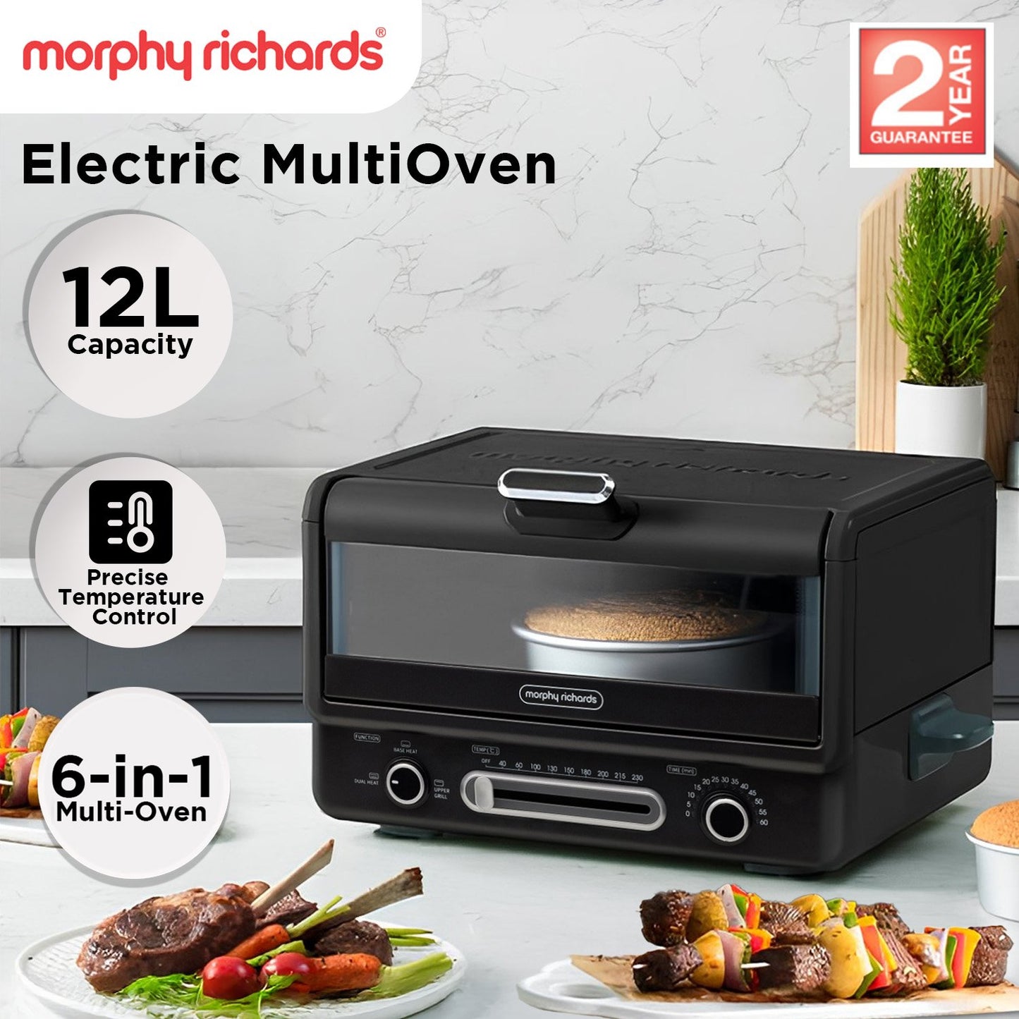Morphy Richards MRMPO12T 2000W Electric Oven 12L Multi-Function Countertop Oven for Baking, Roasting, Grilling, Frying, Stewing & Barbeque