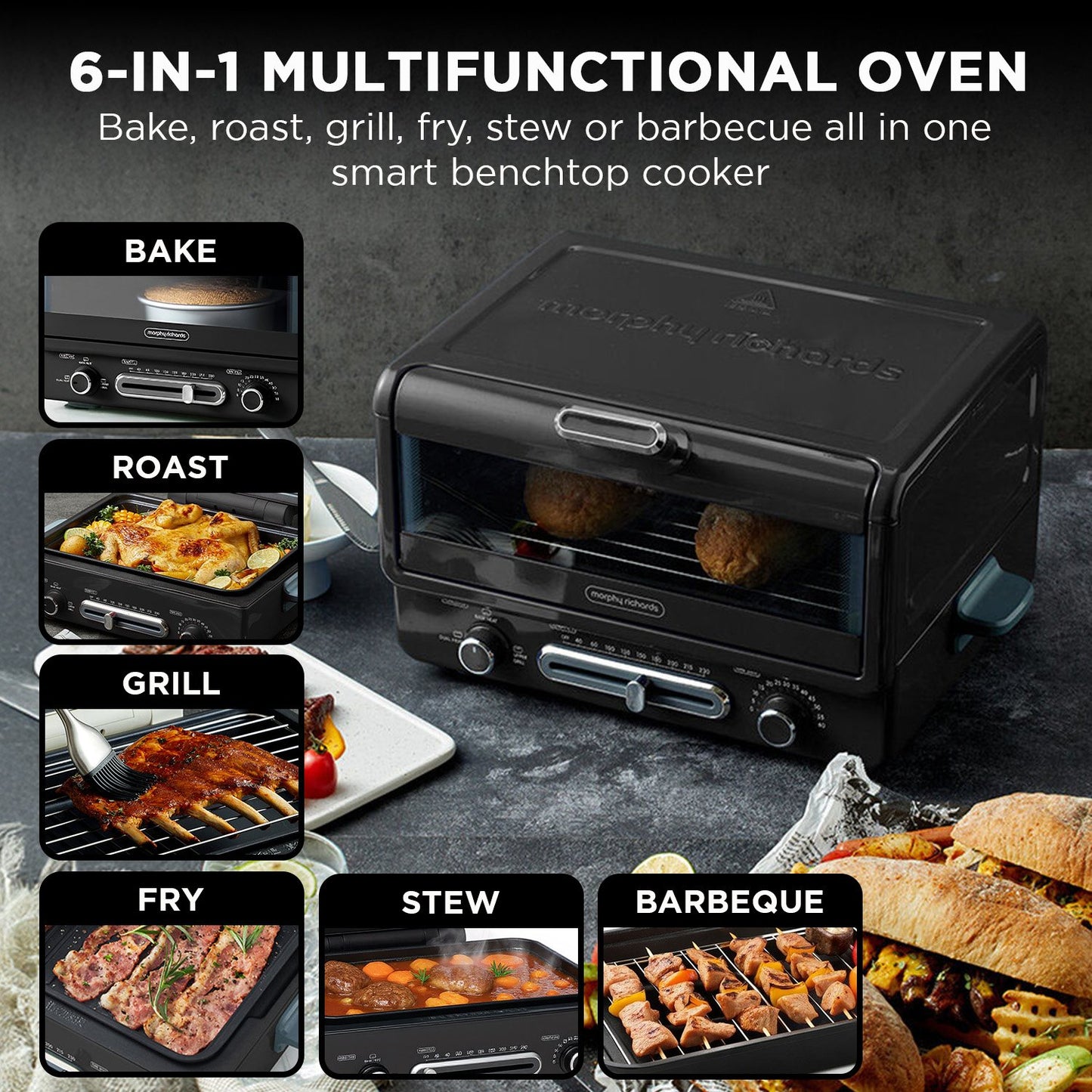 Morphy Richards MRMPO12T 2000W Electric Oven 12L Multi-Function Countertop Oven for Baking, Roasting, Grilling, Frying, Stewing & Barbeque