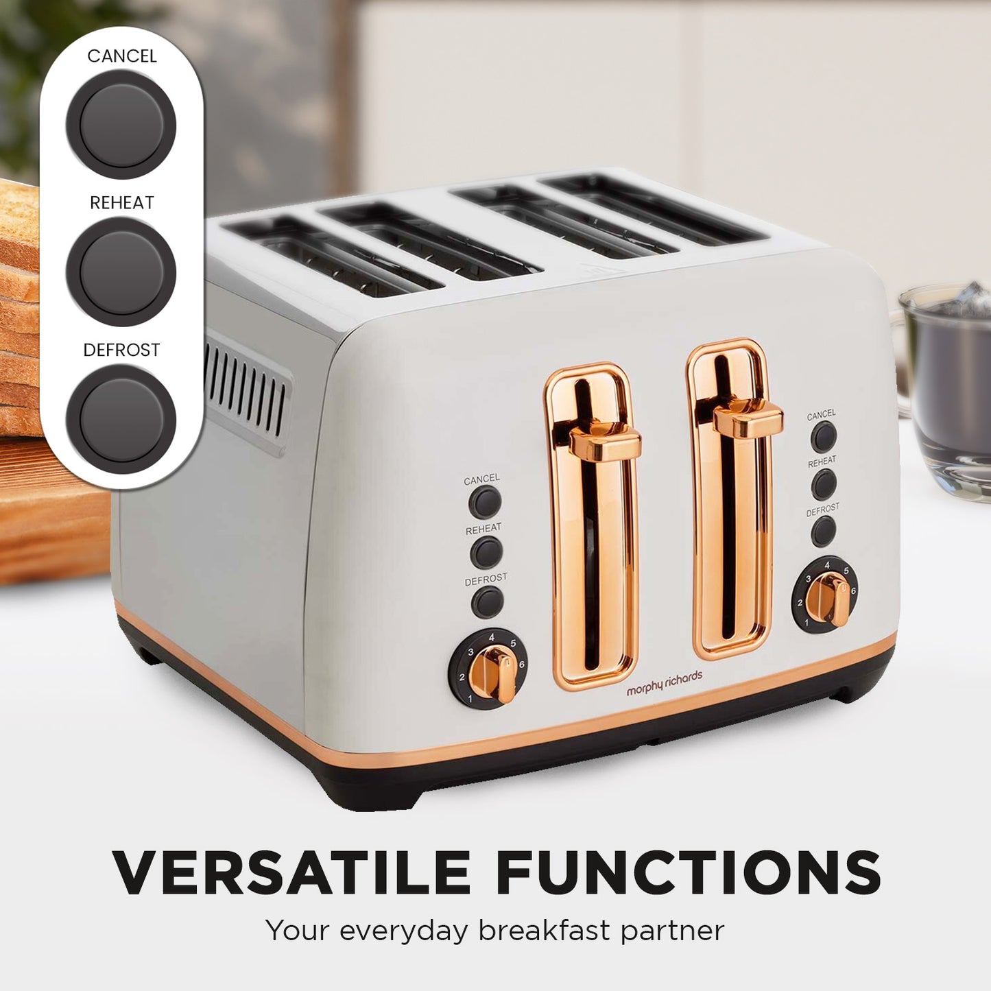 Morphy Richards Ascend Rose Gold 4-Slice Toaster - Matte White