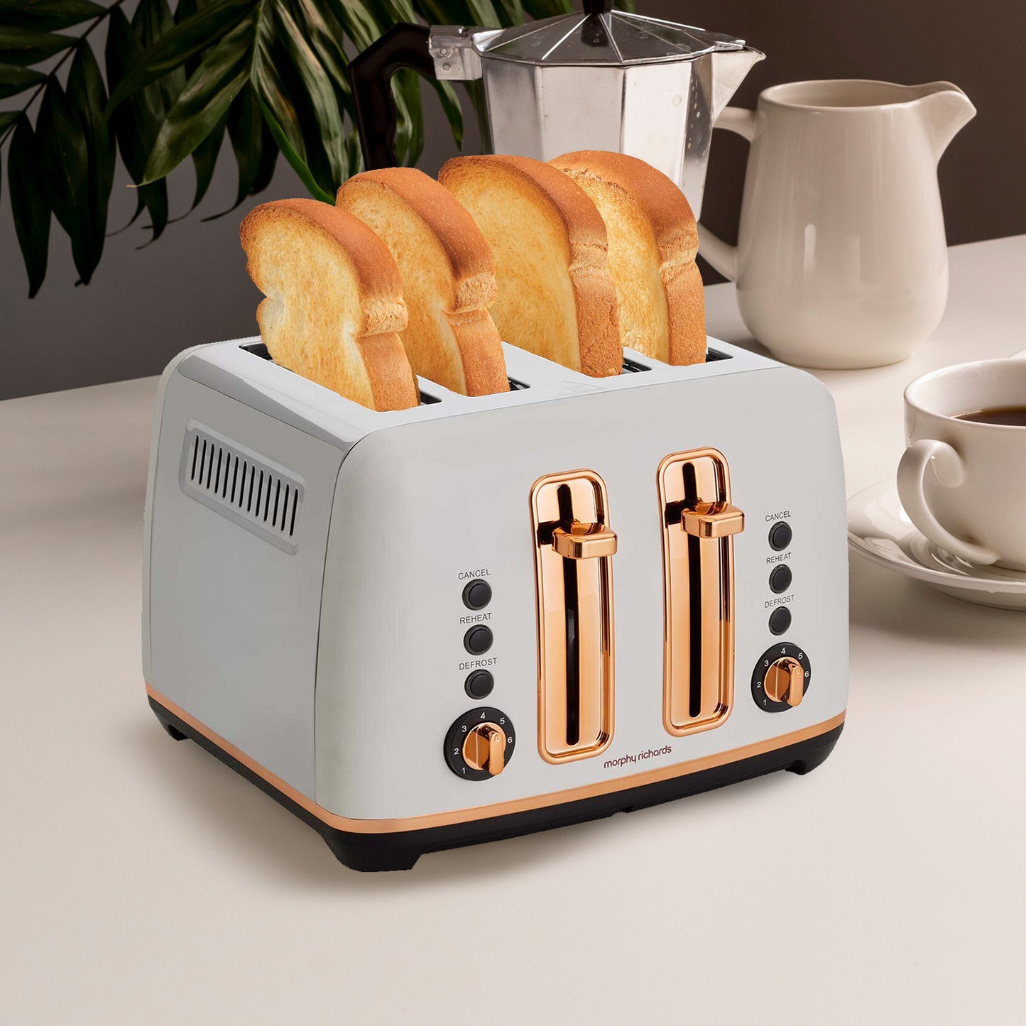 Morphy Richards Ascend Rose Gold 4-Slice Toaster - Matte White