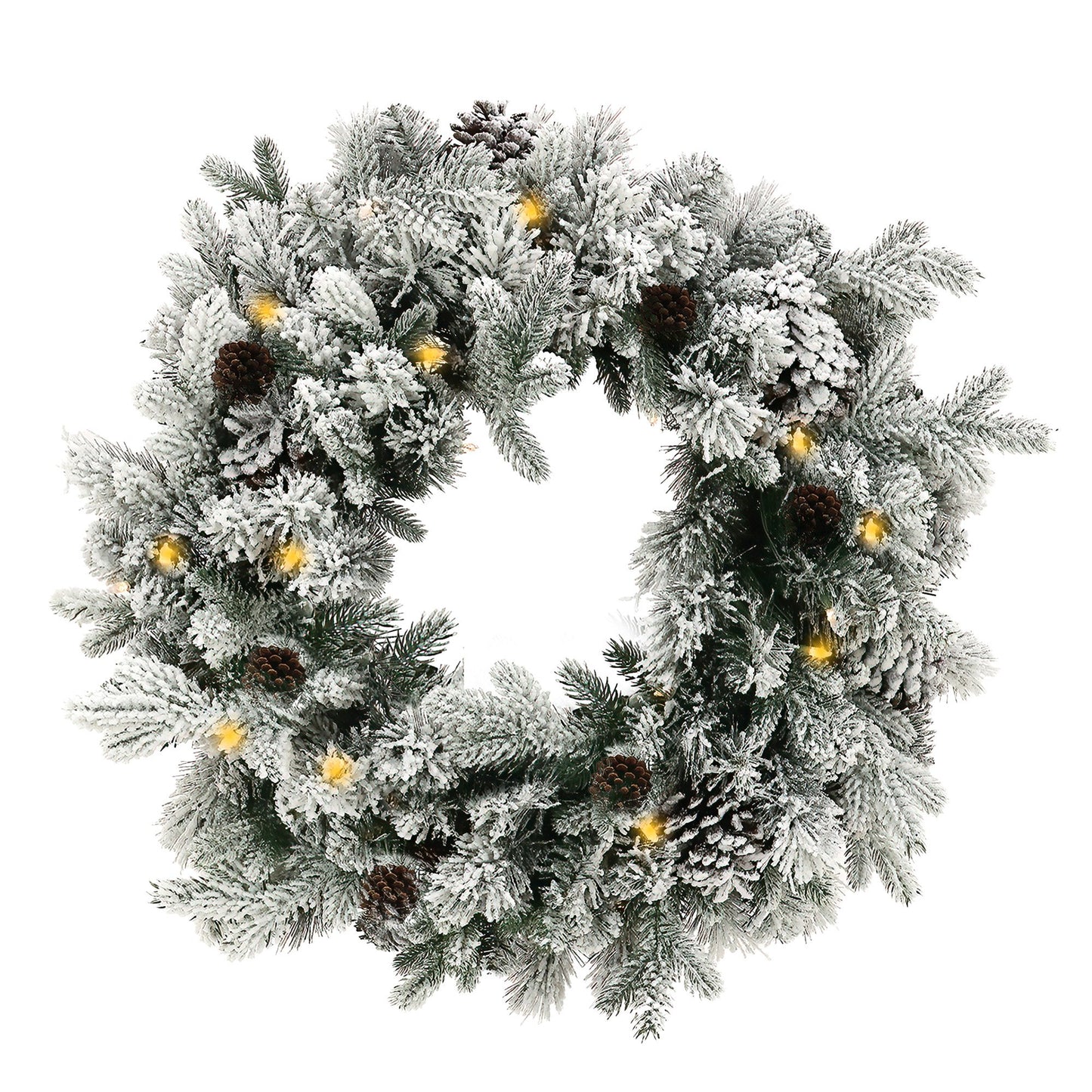 Christabelle 61cm Snowy Christmas Wreath with LED Lights Dorchester Pine Cones Front Door Decoration Ornament