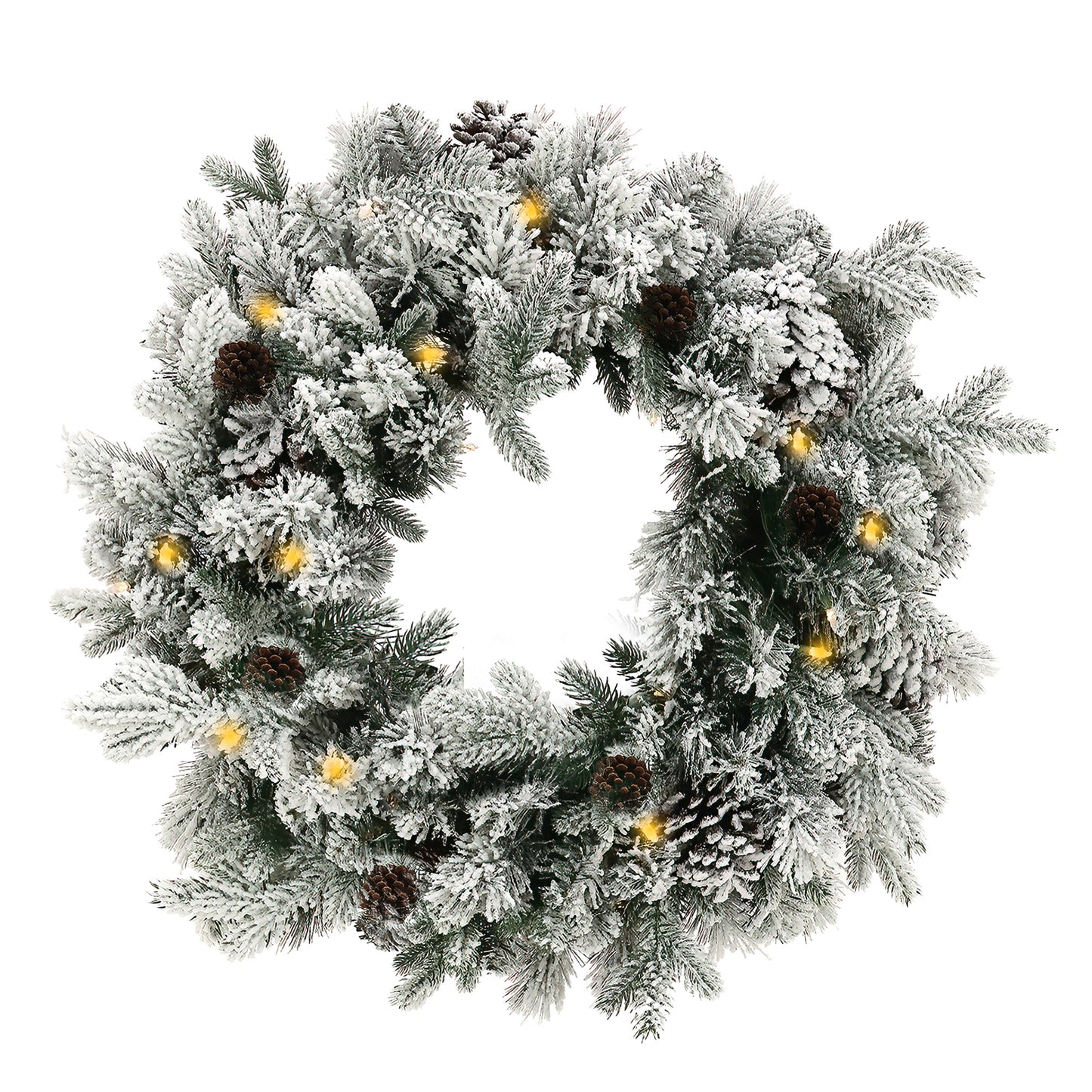 Christabelle 61cm Snowy Christmas Wreath with LED Lights Dorchester Pine Cones Front Door Decoration Ornament