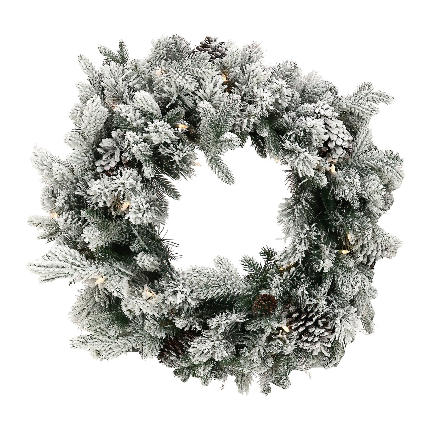 Christabelle 61cm Snowy Christmas Wreath with LED Lights Dorchester Pine Cones Front Door Decoration Ornament