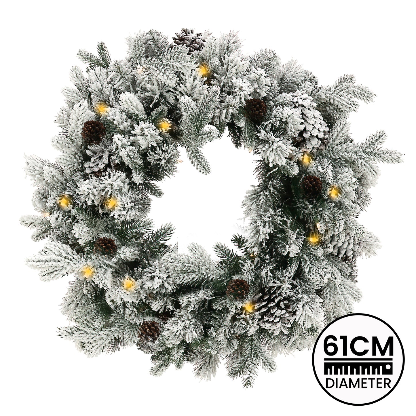 Christabelle 61cm Snowy Christmas Wreath with LED Lights Dorchester Pine Cones Front Door Decoration Ornament