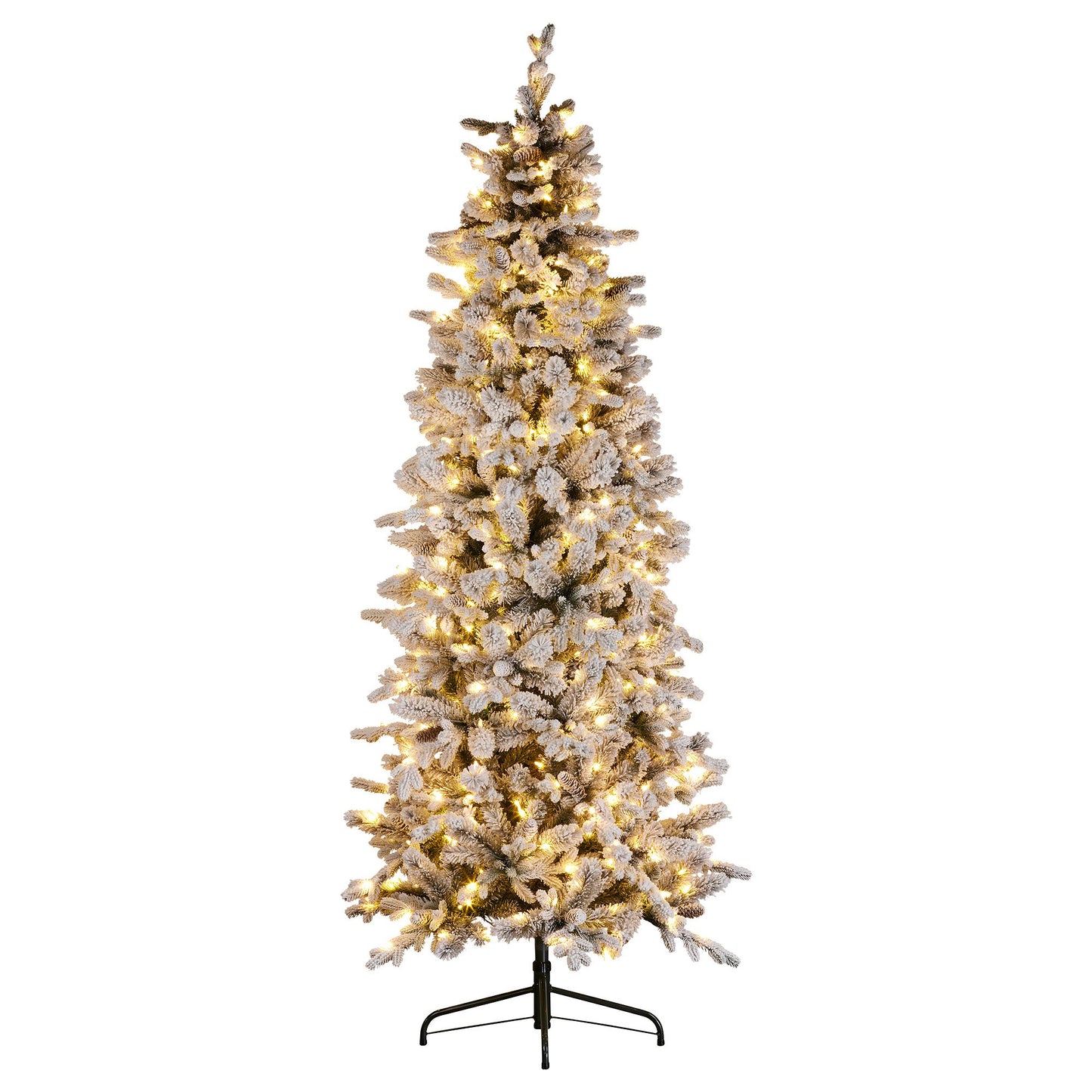 Christabelle Snowy Dorchester Pencil 7.5ft Christmas Tree Pine Cones Twinkling MultiFunctional White LED Lights