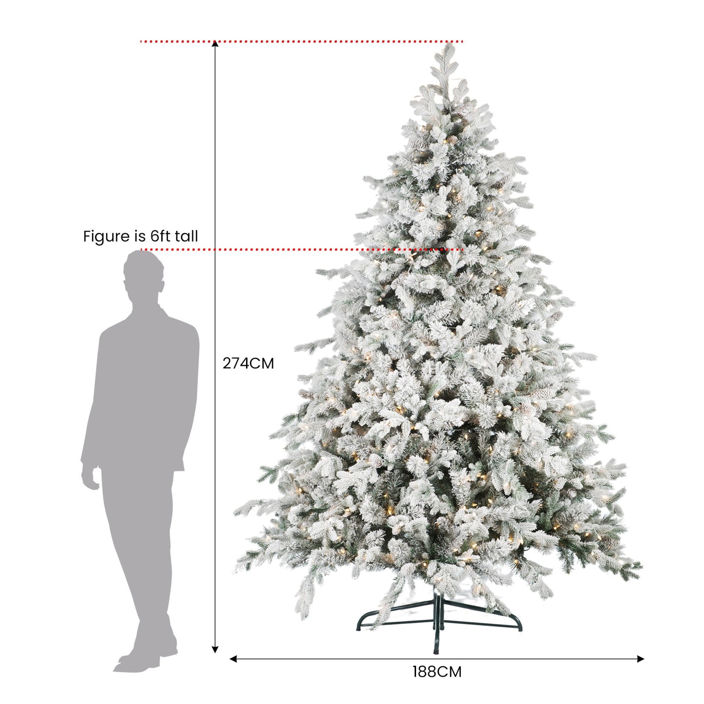 Christabelle 9ft Christmas Tree with Twinkle Lights- Snowy Dorchester