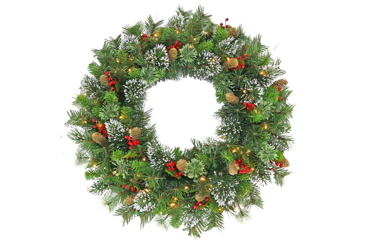Christabelle Christmas Wreath with Lights - 76cm Wintry Pine