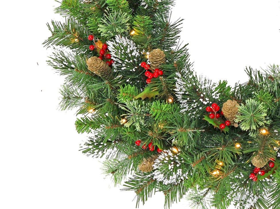 Christabelle Christmas Wreath with Lights - 76cm Wintry Pine