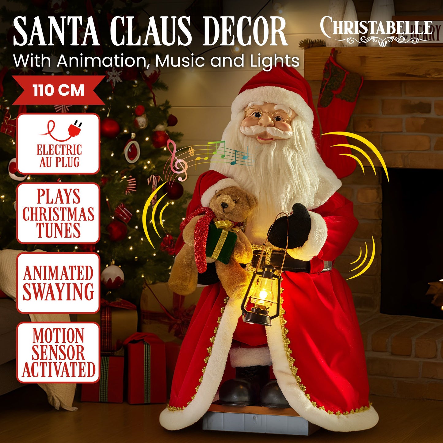 Christabelle 1.1m Musical LED Animated Christmas Santa Claus Glowing Lantern Ornament Decoration