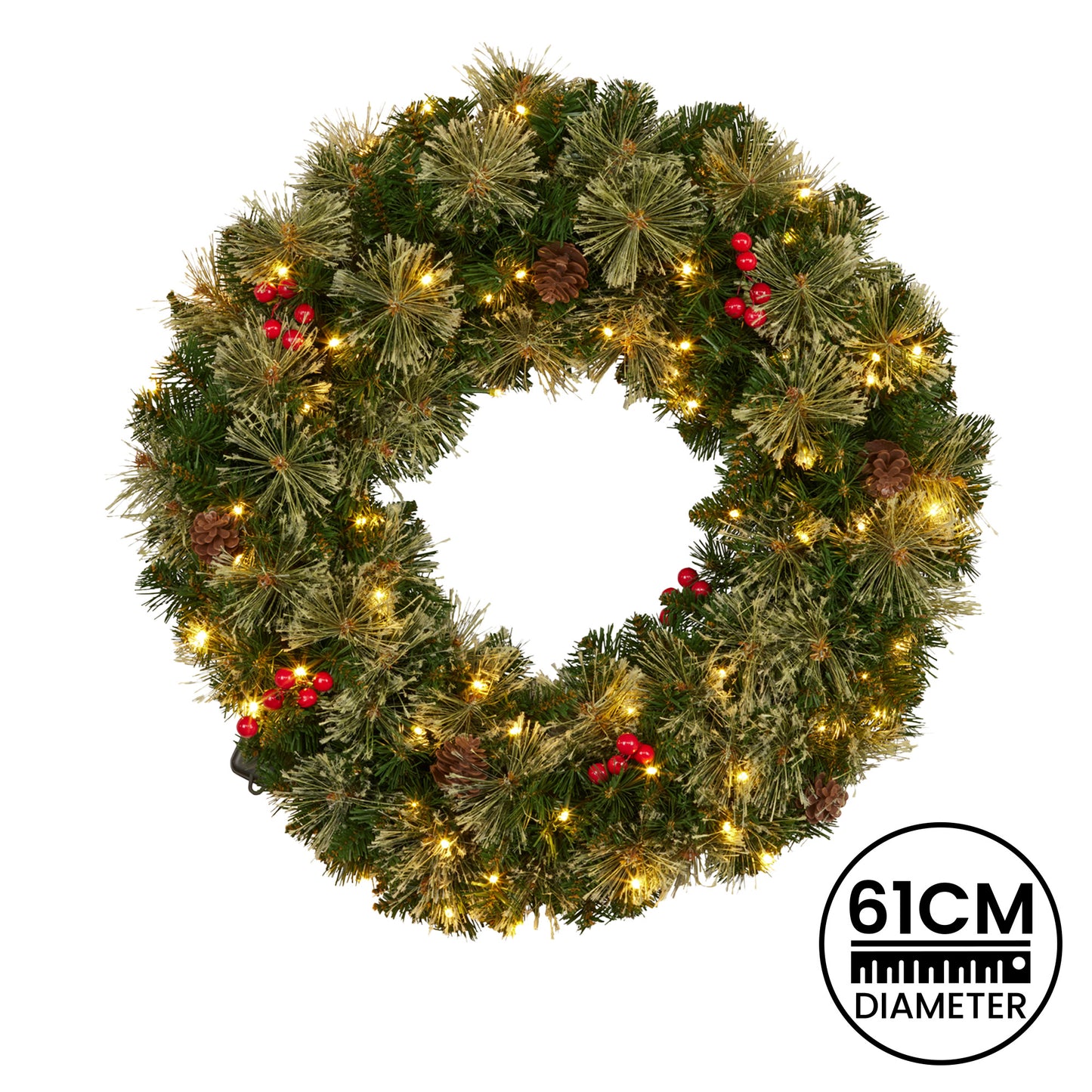 Christabelle 61cm Christmas Wreath Bristle Berry with LED Lights Front Door Decoration Ornament