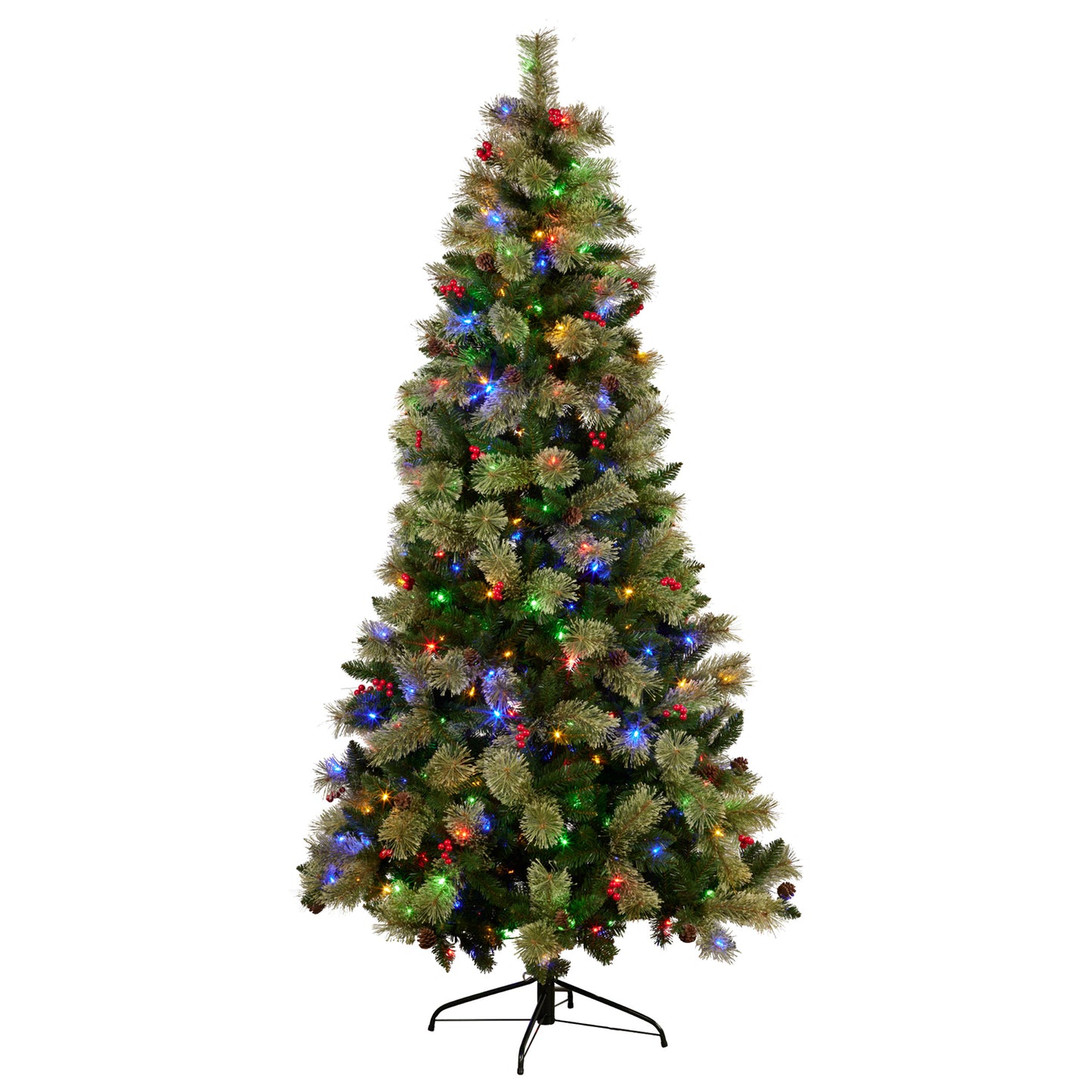 National Tree Company 2.3m Bristle Berry Multicolour Pre-Lit Christmas Tree with 1116 Tips