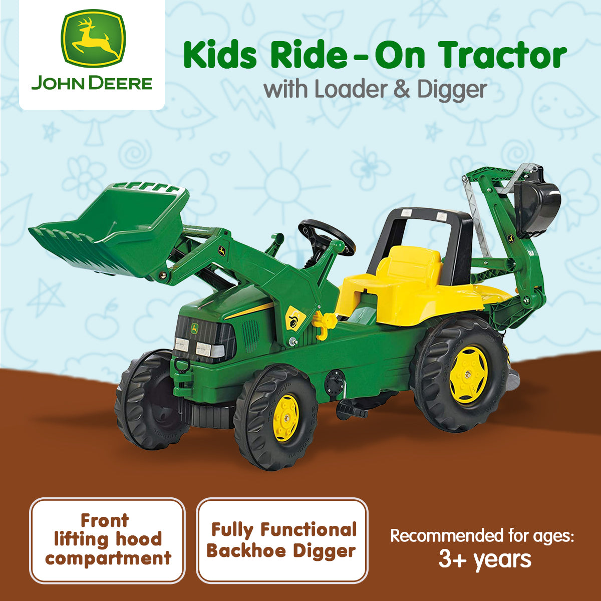 John Deere Rolly Kids Ride On Tractor with Loader & Digger RT811076