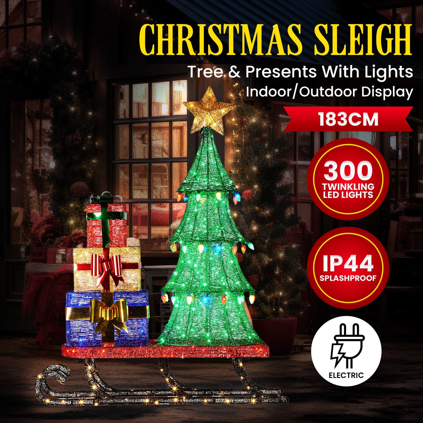 Christabelle Christmas Display Sled with Tree and Presents - 183cm