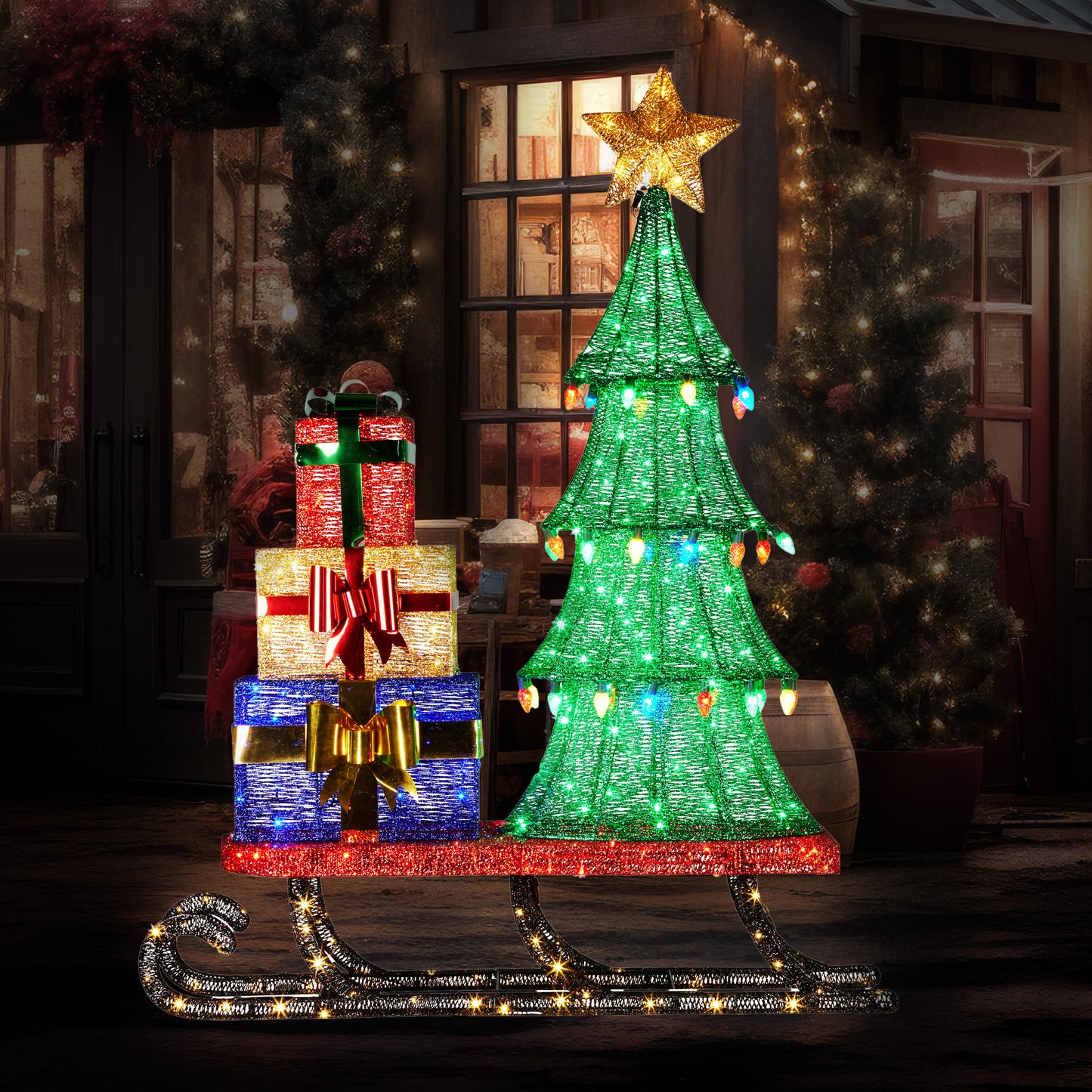 Christabelle Christmas Display Sled with Tree and Presents - 183cm