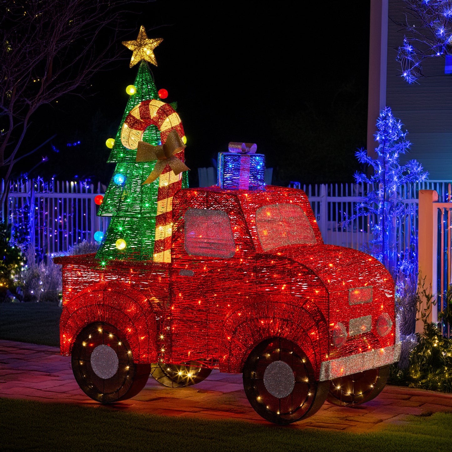 Christabelle 145cm Sparkling Christmas Tree Truck Display Glitter String LED Lights Red