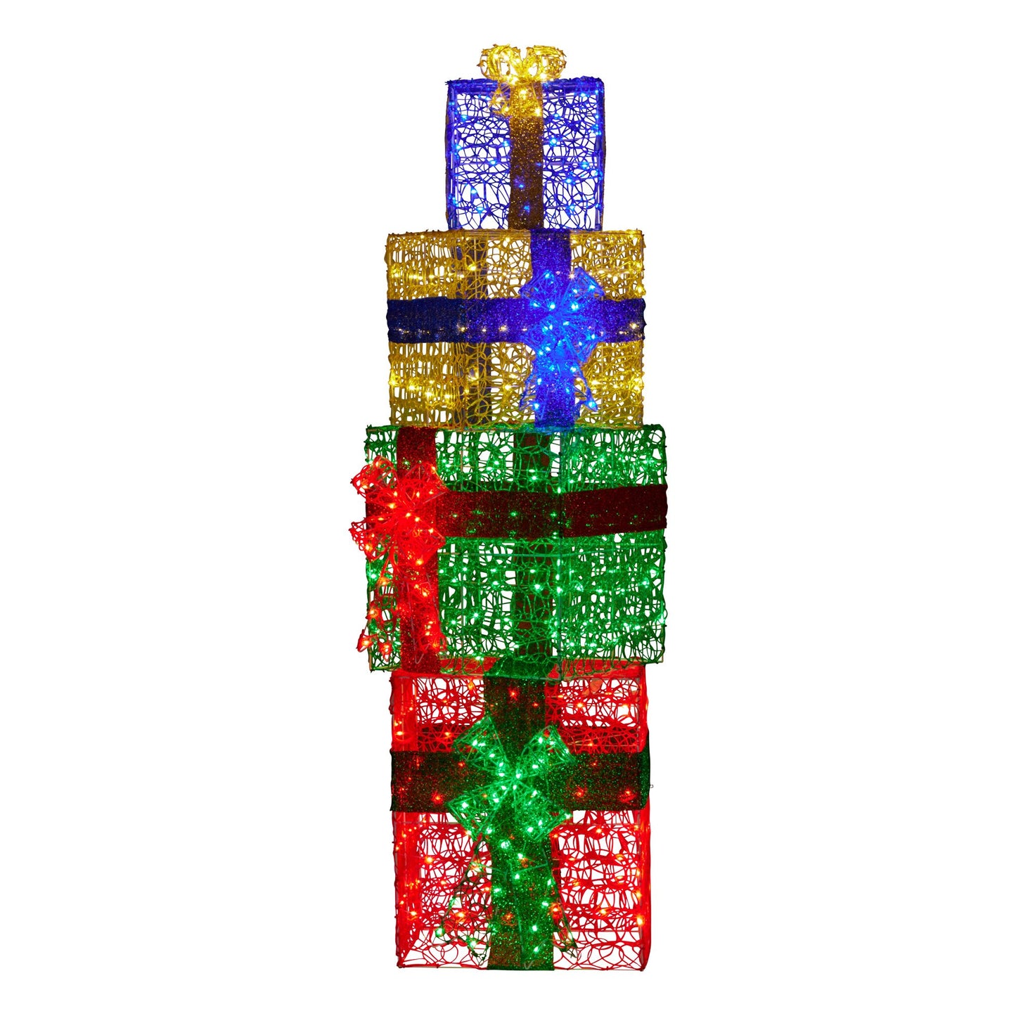 Christabelle 190cm 4-Piece Gift Stack Box Christmas Decoration Bows LED Lights Xmas Display