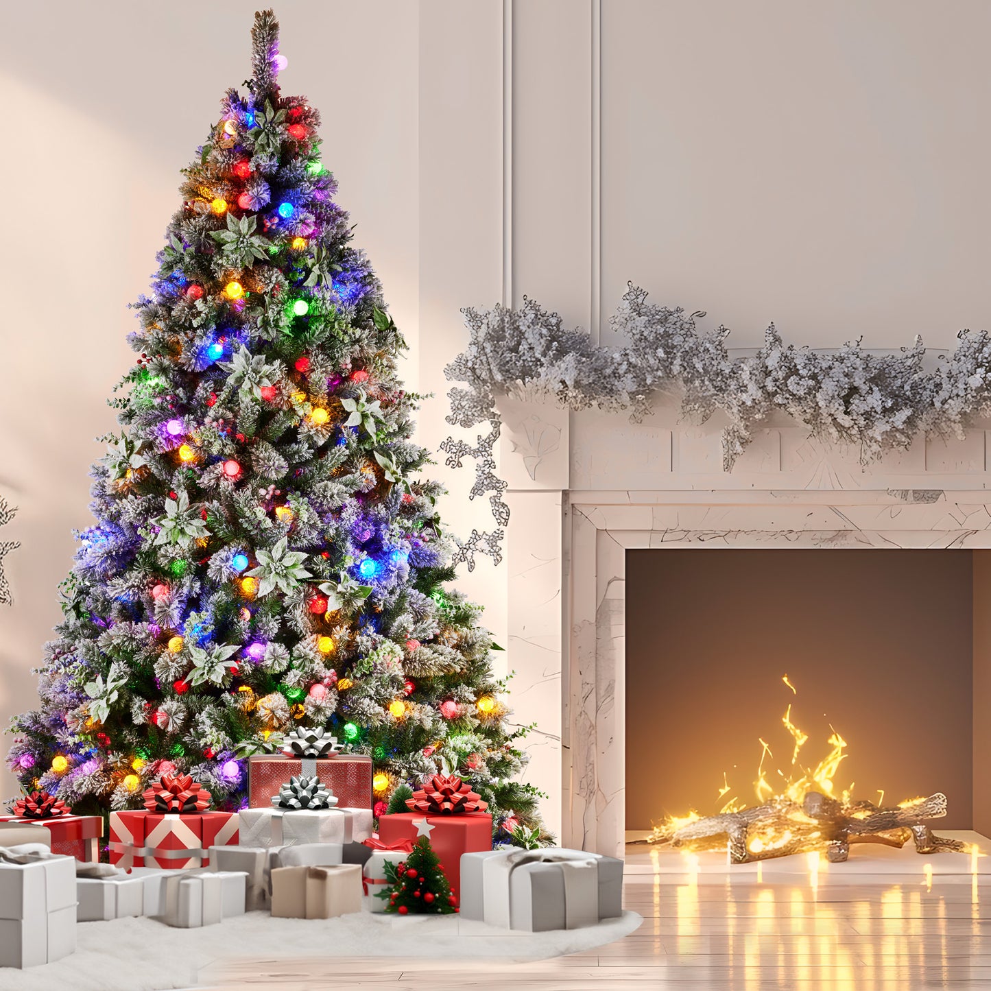 Christabelle Snowy Crown Pine 2.3m Multicolour Pre-Lit Christmas Tree with 1453 Tips