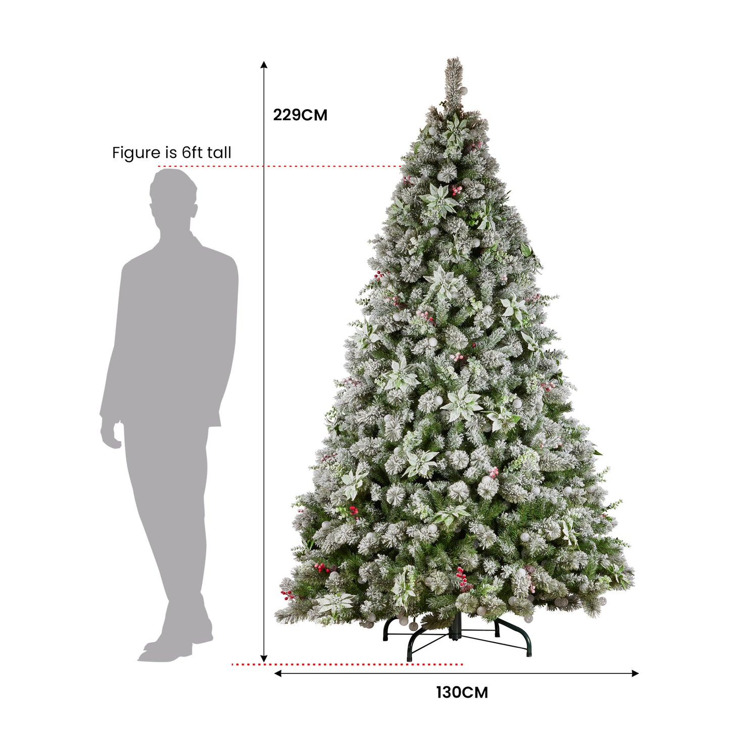 Christabelle Snowy Crown Pine 2.3m Multicolour Pre-Lit Christmas Tree with 1453 Tips