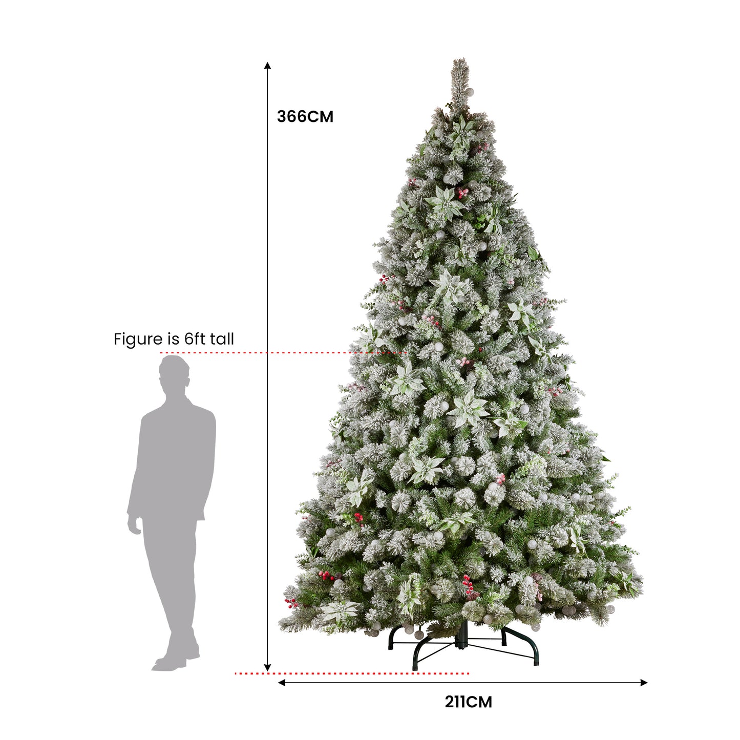 Christabelle Snowy Crown Pine 3.6m Multicolour Pre-Lit Christmas Tree with 5340 Tips